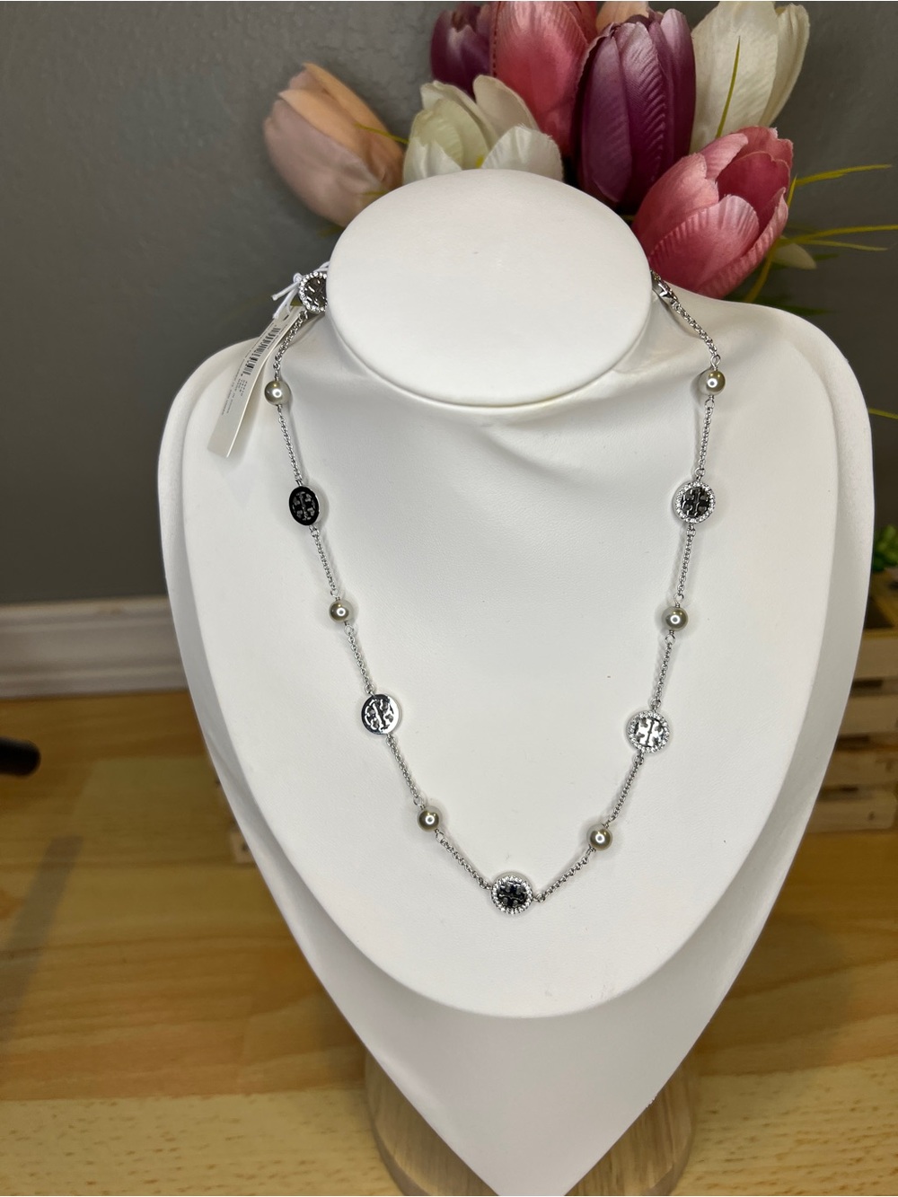 Tory Burch Silver Miller Double T Logo Necklace